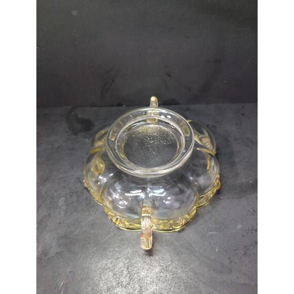 Jeanette Glass Aztec Rose Yellow Bowl, Vintage Scalloped Bowl, Sculpted‎ Roses - Picture 8 of 10